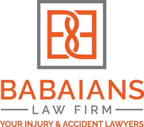 Babaians Law Firm logo featuring modern serif typography with a balanced scale icon integrated, representing justice and legal expertise.