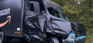Amazon delivery truck involved in an accident.