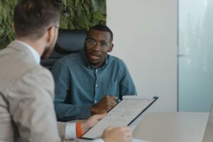 Glendale dog bite injury lawyer consulting with a client.
