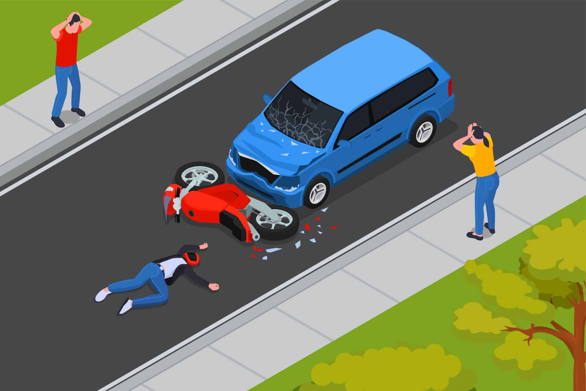 Motorcyclist injured after a crash with a passenger vehicle, illustrating a Sacramento motorcycle accident case and California lane-splitting liability issues.