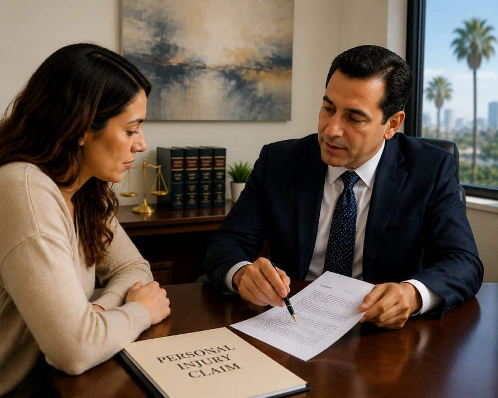 Person reviewing paperwork with a personal injury attorney in California